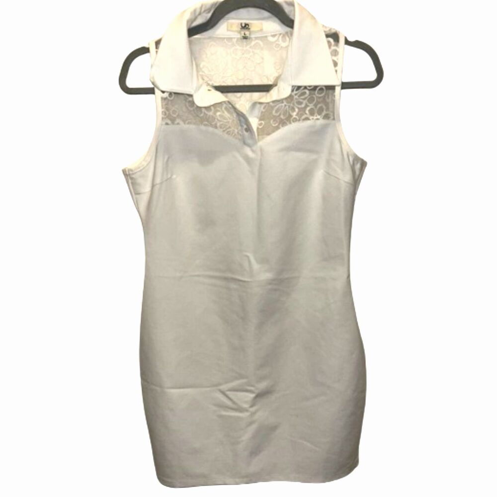 Ya Los Angeles White Floral Lace Collared Sleeveless Fitted Bodycon Mini Dress